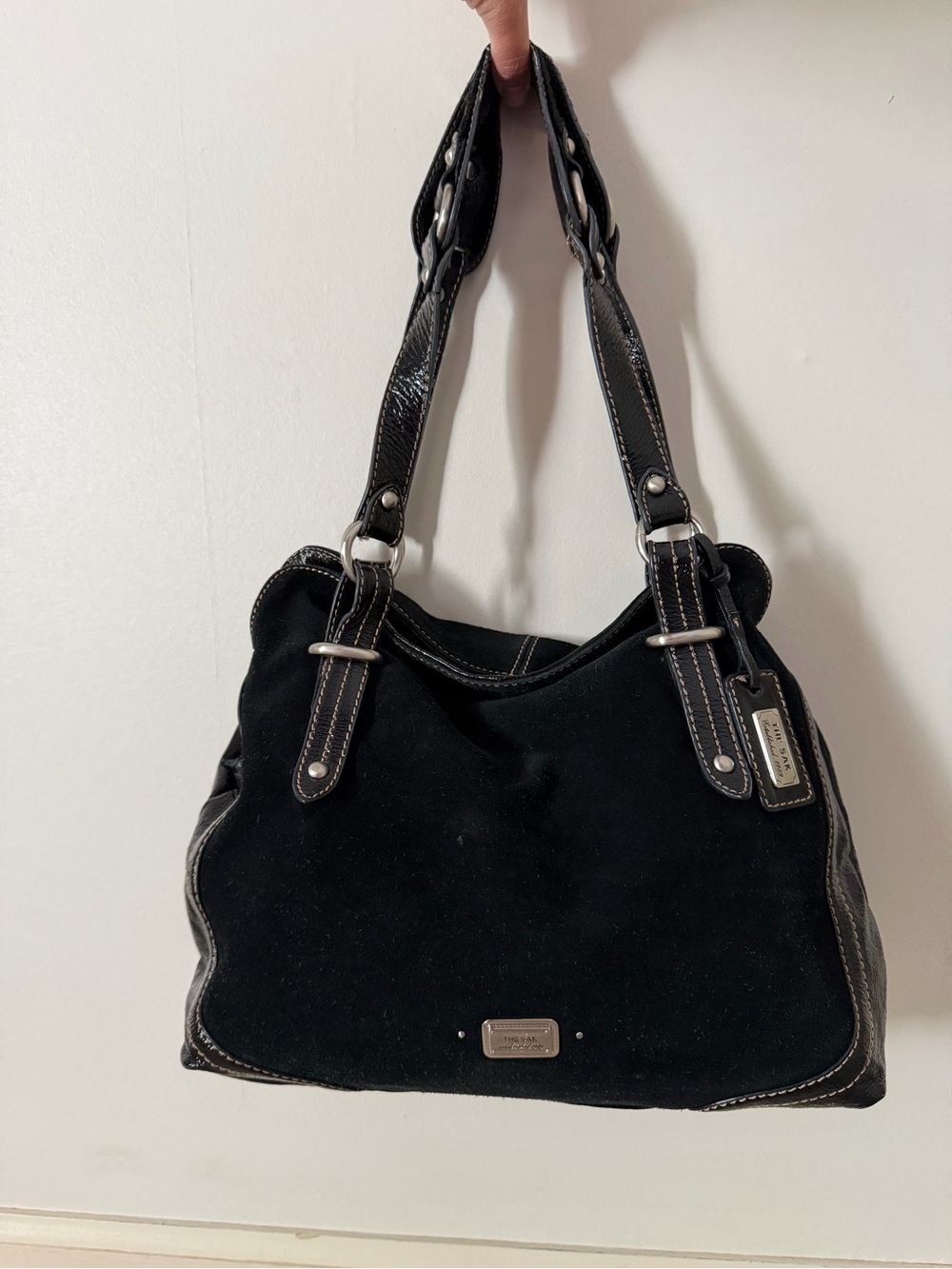 The Sak Black Suede and Leather Shoulder Bag
